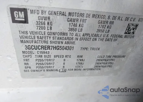 2017 Chevrolet Silverado 1500 1Lt z USA, uszkodzony, nr VIN 3GCUCRER7HG504301